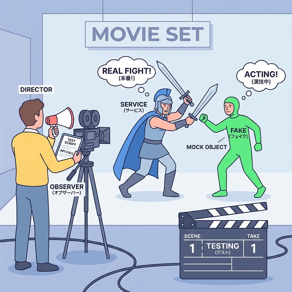Movie set: Hero fights Actor in Green Suit (Fake Monster). System doesn't know.